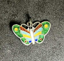 Vintage Sterling Silver 925 Colorful Enamel Butterfly Pendant / Charm - $39.60