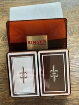 Vintage Zippo Playing Cards Double Deck Brown White Fleur de Lis | Singer Sewing - $27.72