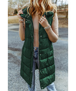 Green Hooded Long Quilted Vest Coat - $929.31 MXN