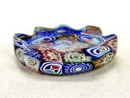 Millefiori 4&quot; Glass Dish, Hand Blown, Ruffled, Trinkets, Candy, Soap, Vintage - £54.79 GBP