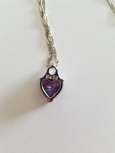 Fashion Jewelry ~ Silver-tone ~ Heart Design with a Purple Crystal ~ Necklace  Item image 5