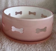 PINK Acrylic No Skid Puppy Dog Food Water Dish Bowl Dog Bones NEW 6” - £15.89 GBP