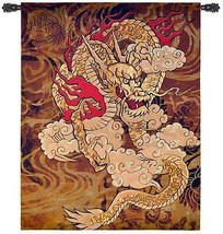 67x53 GOLDEN DRAGON Chinese Asian Tapestry Wall Hanging  - £240.83 GBP