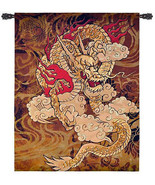 67x53 GOLDEN DRAGON Chinese Asian Tapestry Wall Hanging  - £240.34 GBP