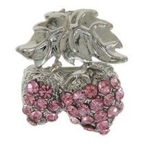 Wholesale Bulk Lot 10 Pink Rhinestone Studded Strawberry Silver Tone Brooches - £12.08 GBP