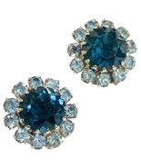 Vtg Multicolor Blue Purple Crystal Rhinestone Flower Clip Earrings Austr... - $78.49