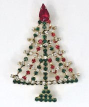 Vtg Sparkling Christmas Tree Brooch Articulated Colorful Unsigned 3&quot; Gold Tone - £46.85 GBP