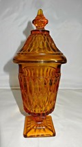 Indiana Glass Mount Vernon Amber Apothecary Pedestal Candy Dish 10&quot; Lidded - £28.06 GBP