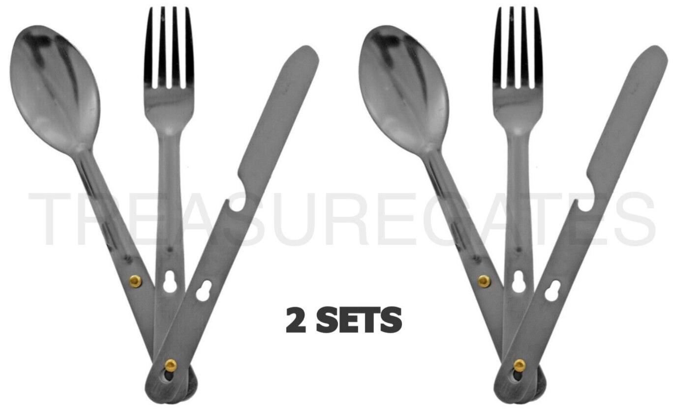 (2 SETS) 3 in 1 stainless steel camp cutlery set Fork-Knife-Spoon Bottle... - $15.78