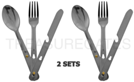 (2 SETS) 3 in 1 stainless steel camp cutlery set Fork-Knife-Spoon Bottle Opener - £12.61 GBP
