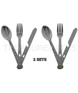 (2 SETS) 3 in 1 stainless steel camp cutlery set Fork-Knife-Spoon Bottle... - $21.65 CAD