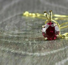 14k Yellow Gold Plated 1.50 Ct Round Simulated Red Ruby Pendant Necklace W/18&quot; - £60.83 GBP