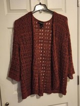 Lane Bryant 26/28 Open Front Lace Knit Cardigan Sweater Burgundy long Sleeve - £15.78 GBP