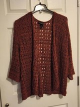 Lane Bryant 26/28 Open Front Lace Knit Cardigan Sweater Burgundy long Sl... - £15.78 GBP