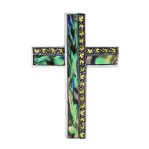 Statement Geometric Cross Abalone Shell and Marcasite Sterling Silver Pendant - $26.32