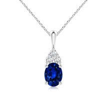 ANGARA 8x6mm Natural Sapphire Solitaire Pendant with Trio Diamond in Silver - £483.55 GBP+