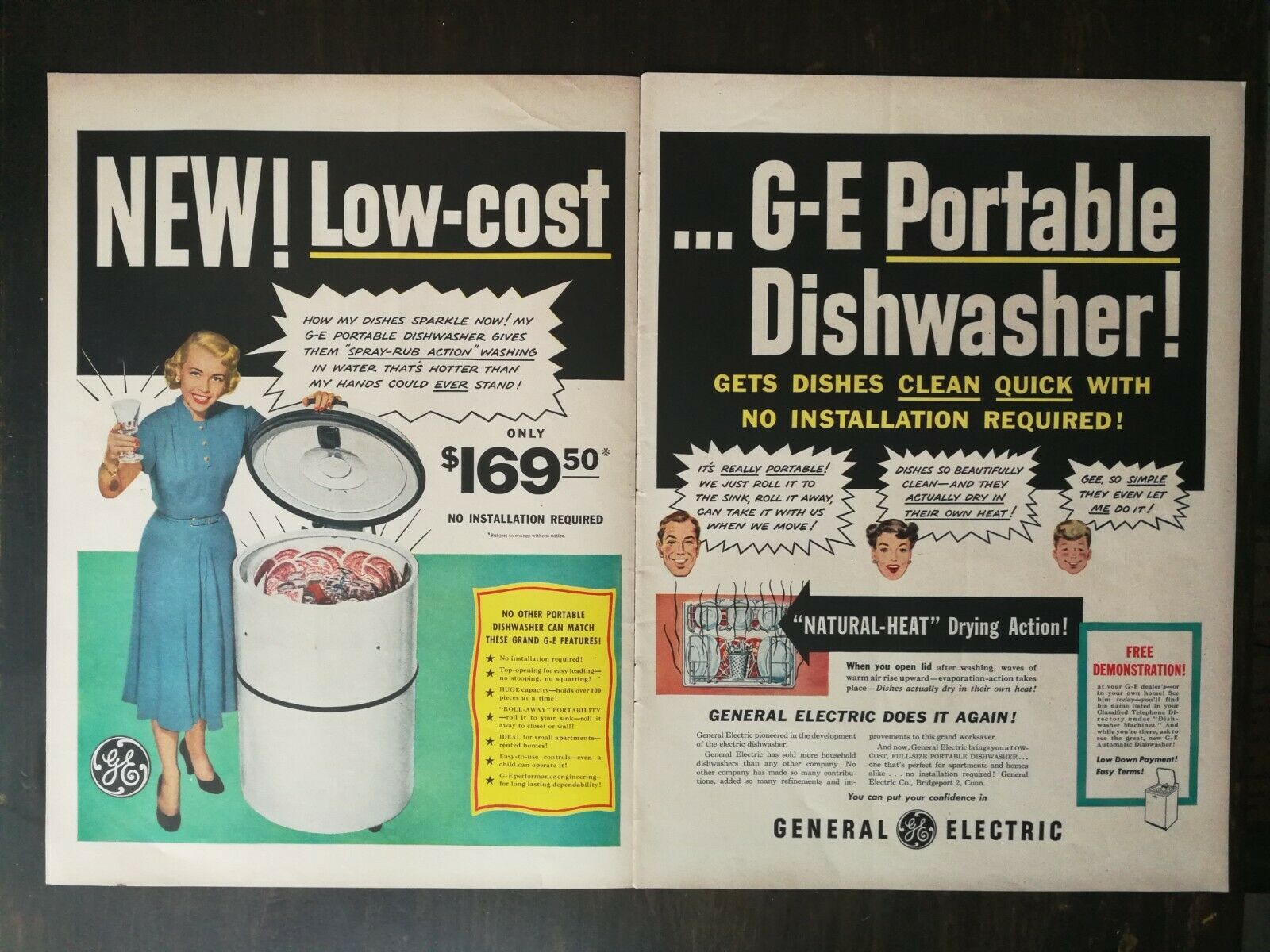 Vintage 1950 General Electric Portable Dishwasher Two Page Original Ad 1221 - £5.28 GBP