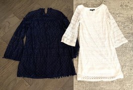 2 Women’s Blue &amp; White Lace Dresses Size Large &amp; Size 10 - £26.01 GBP