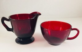 Vtg Anchor Hocking Royal Ruby Red Glass Coffee Tea Cup And Creamer - $8.77