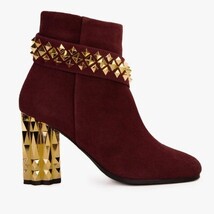 The Metal Burgundy Suede Leather Block Heel Women Boot image 8