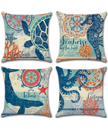 ULOVE LOVE YOURSELF LOT Accent Throw Pillow CASES 17&quot; Beach Theme Whale ... - $19.72