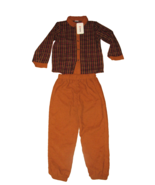 Boys 2 Piece Autumn Outfit Brown Corduroy &amp; Flannel Shirt Boys 5/6 NEW - $9.88