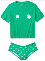 Victorias Secret PINK St Patrick’s Day Irish Shamrock Crop Tee &amp; Panty S... - £20.12 GBP