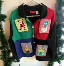 Onque Casuals Womens Size XL Holiday Christmas Snowman Santa Sweater Cardigan - £19.87 GBP