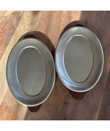 Vintage Oval Metal Tray Wood Base Serving Steak Plate Set of 2 Japan MCM - €12,16 EUR