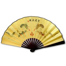 DOUBLE DRAGON LARGE COLOR FAN 13&quot; Folding Hand Wall NEW Bamboo Asian Chi... - $16.41 CAD