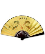 DOUBLE DRAGON LARGE COLOR FAN 13&quot; Folding Hand Wall NEW Bamboo Asian Chi... - $223.06 MXN