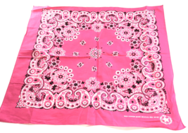 Paisley Bandana Handkerchief Pink Cotton Made in USA 21 in Head Scarf - $9.89