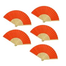 5pcs Orange Paper Fans Lot of 5 Five Folding Hand Fan Pocket Wedding Bam... - $7.95