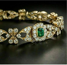 6Ct Cushion Cut Simulated Emerald Tennis Bracelet  Gold Plated 925 Silver - £145.96 GBP