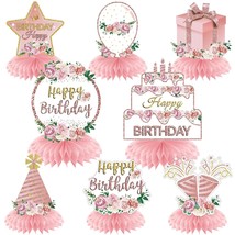 Pink Rose Gold Birthday Decorations Floral Honeycomb Centerpieces For Women Girl - £21.92 GBP