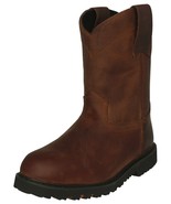 Mens Cognac Work Boots Leather Oil Slip Resistant Pull On Traction Sole ... - $98.06 CAD