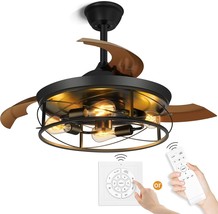 Black Ceiling Fan For Living Room Bedroom Neworb 42&quot; Retractable Blades Caged - $180.94