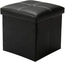 Faux Leather Ottoman Furniture Footrest Seat Bench Stool Storage Folding Black - £24.60 GBP