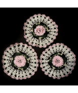 Vintage Hand Made Set of 3 Round Pink Green Crochet Cotton Lace Doilies ... - £5.92 GBP