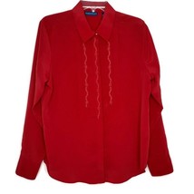 Karen Scott Womens Size L Blouse Long Sleeve Hidden Button Front Pleats Red - £10.24 GBP