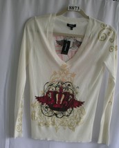 EXPRSS WHITE WITH RED LETTER SIZE SMALL 100% COTTON LONG SLEEVE TOP #8873 - £6.36 GBP