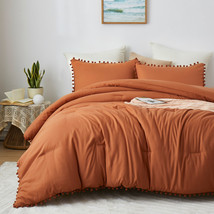 Boho Comforter Set, Boho Bedding set with Pom Poms Fringe Design, 1 Aesthetic Co - £34.96 GBP