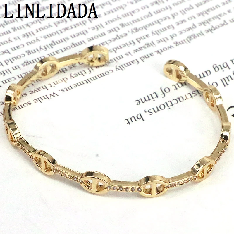 5Pcs New Design  fashion gold color metal  clear cubic zirconia open cuff  brace - £43.01 GBP