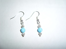 Handmade blue swirl millefiori beaded silver earrings - £7.19 GBP