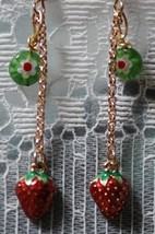  Strawberry Charm &amp; Millefiore Dangling Earrings OOAK - $15.00