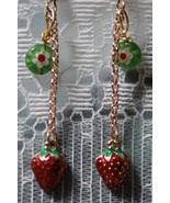  Strawberry Charm & Millefiore Dangling Earrings OOAK - £11.98 GBP
