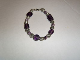 Handmade purple millefiori and swirl beaded bracelet - £7.08 GBP