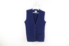 Vintage 70s Streetwear Womens Small Chunky Cable Knit Cardigan Sweater Vest Navy - £39.38 GBP