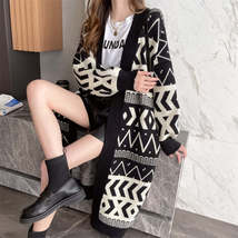 Women Autumn Winter Patchwork Long Knitted Maxi Y2k Sweater Coat - £31.56 GBP