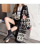 Women Autumn Winter Patchwork Long Knitted Maxi Y2k Sweater Coat - £31.43 GBP
